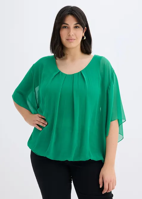 Chiffongblus med linne, bonprix