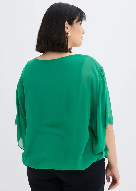 Chiffongblus med linne, bonprix