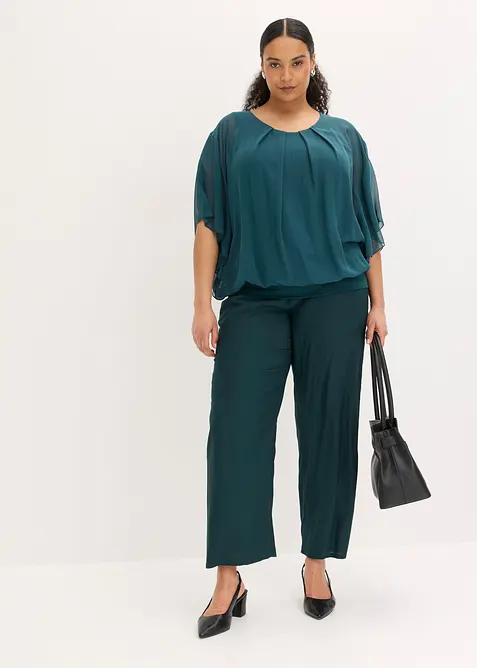 Chiffongblus med linne, bonprix