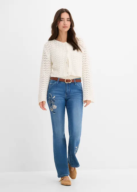 Vida jeans med blombroderi, bonprix