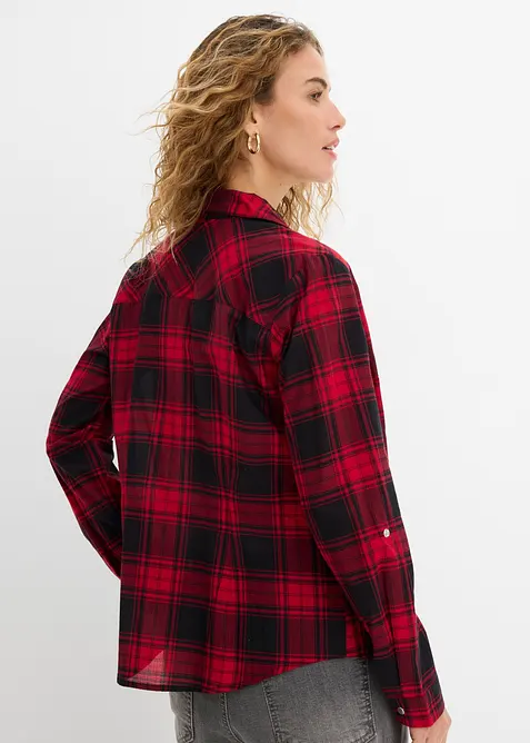 Rutig skjortblus i ren bomull, bonprix