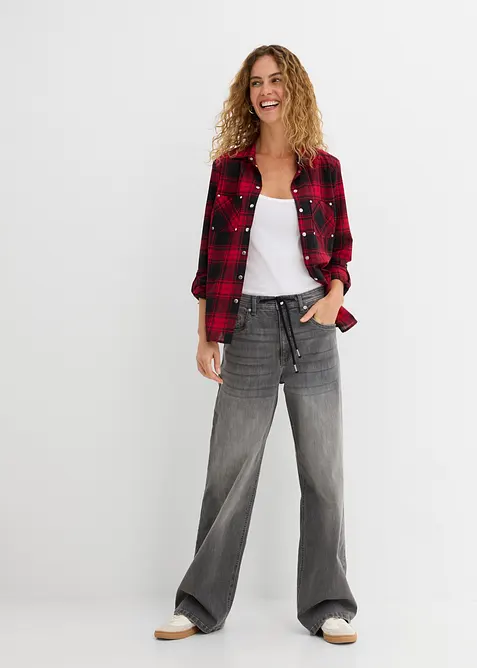 Rutig skjortblus i ren bomull, bonprix