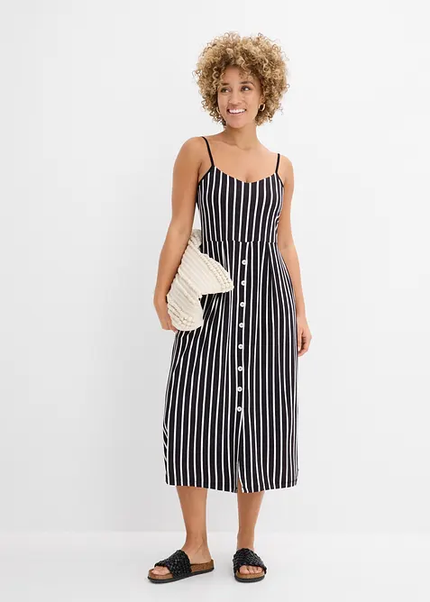 Somrig jerseykl&auml;nning med knappsl&aring; och r&auml;nder, bonprix