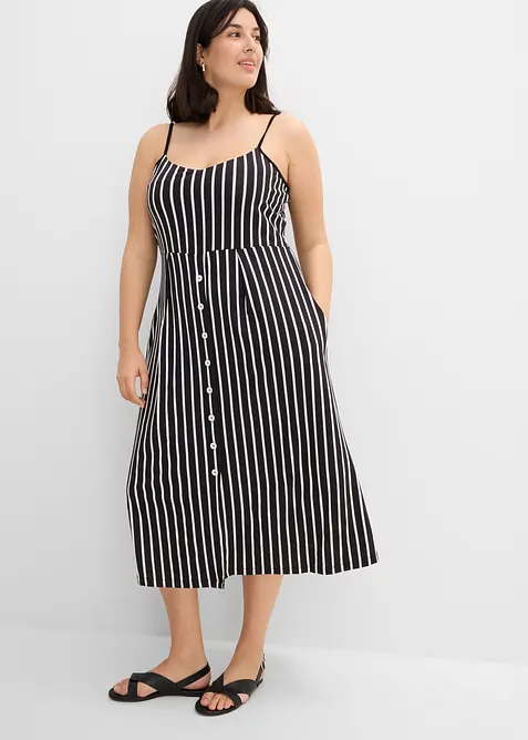 Somrig jerseykl&auml;nning med knappsl&aring; och r&auml;nder, bonprix