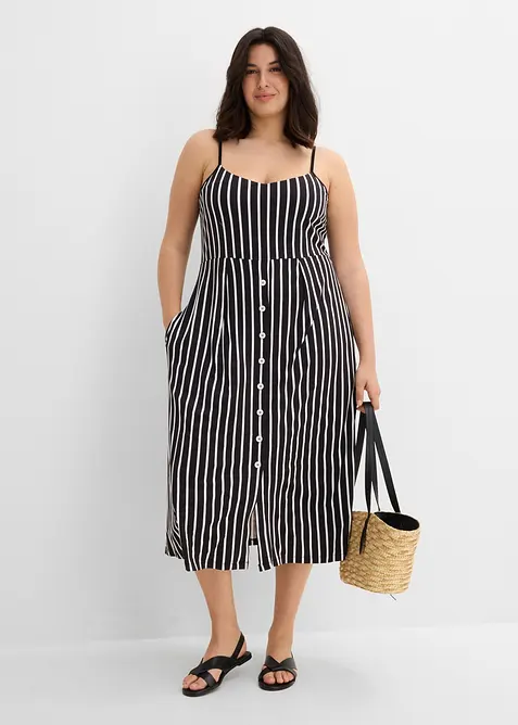 Somrig jerseykl&auml;nning med knappsl&aring; och r&auml;nder, bonprix