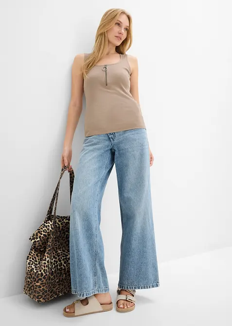 Ribbstickat linne med dragkedja, bonprix