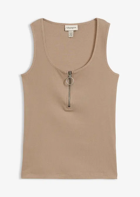 Ribbstickat linne med dragkedja, bonprix