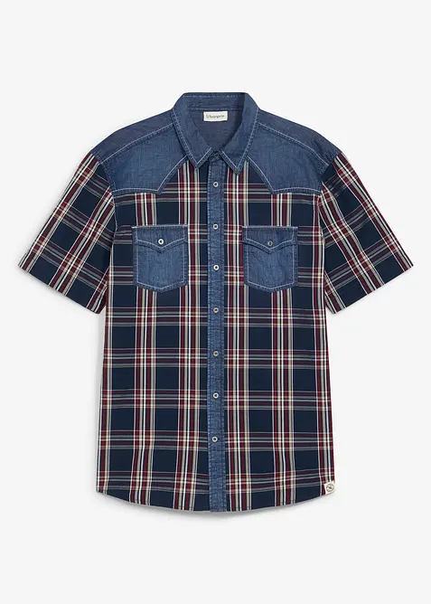 Kort&auml;rmad skjorta med denimbes&auml;ttning av ekologisk bomull, bonprix