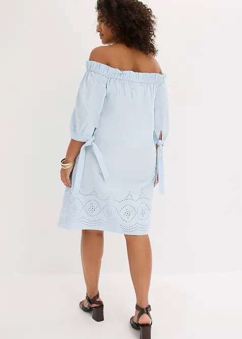 Off shoulder-kl&auml;nning i bomull med h&aring;lbroderi, bonprix