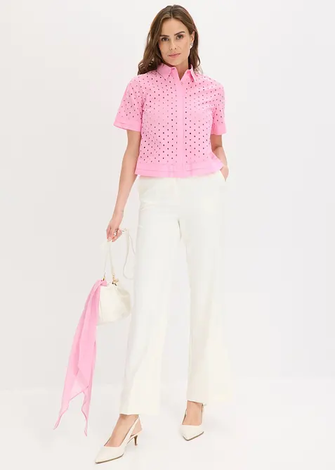 Blus med h&aring;lbroderi, bonprix