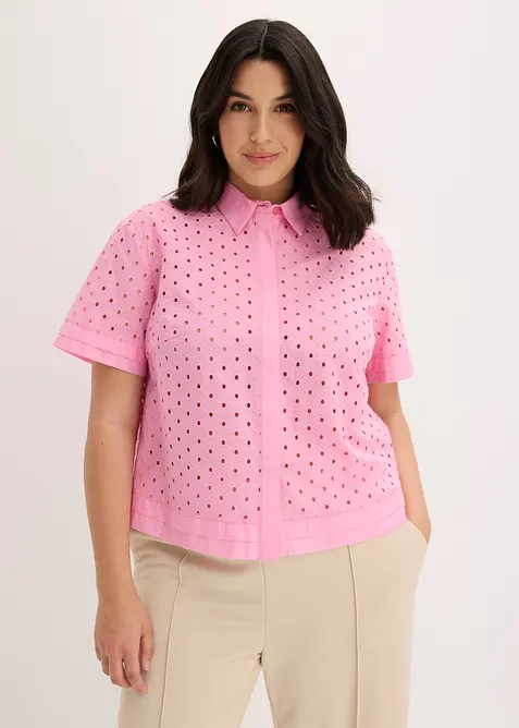 Blus med h&aring;lbroderi, bonprix