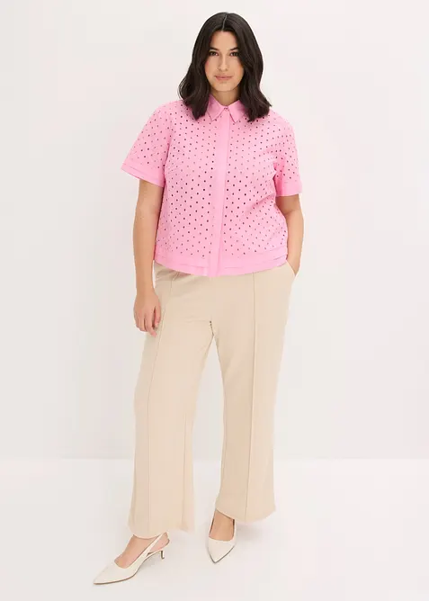 Blus med h&aring;lbroderi, bonprix