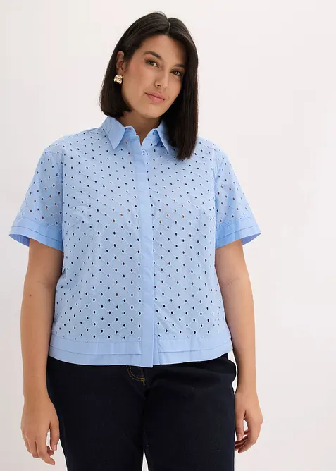 Blus med h&aring;lbroderi, bonprix
