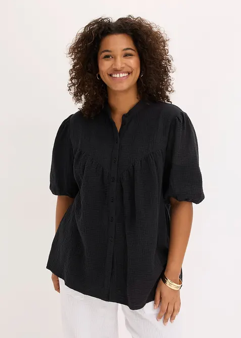 Kort&auml;rmad blus i luftig muslin, bonprix