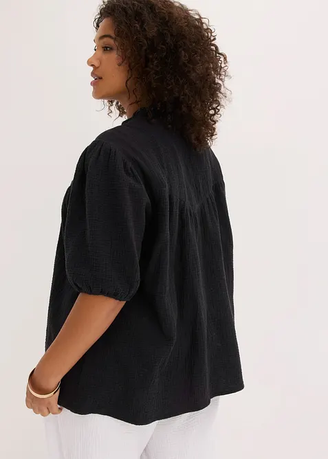 Kort&auml;rmad blus i luftig muslin, bonprix