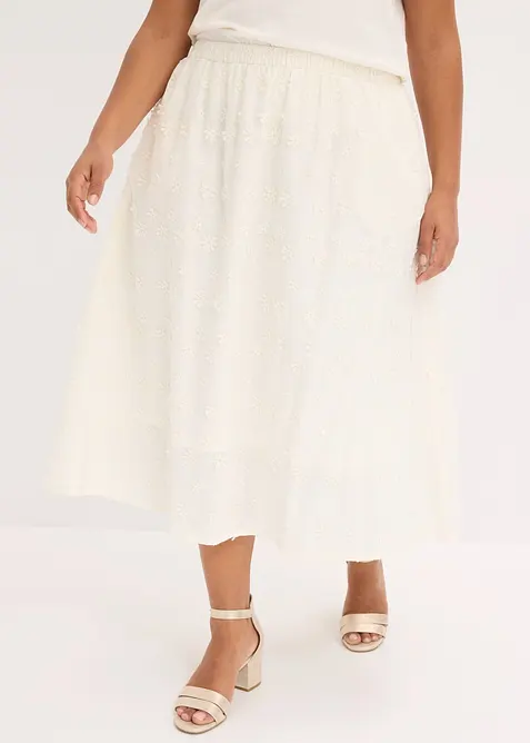 Midikjol med blombroderi, bonprix