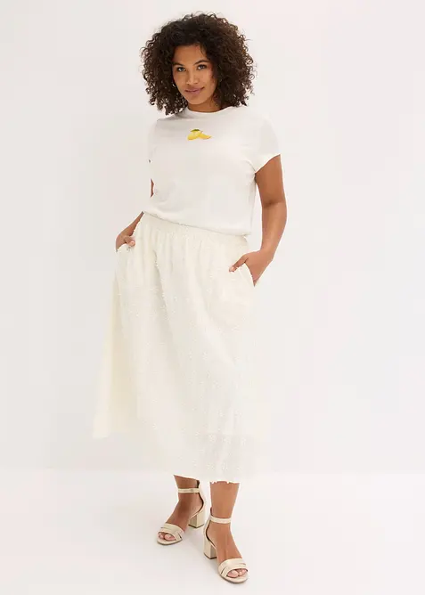 Midikjol med blombroderi, bonprix