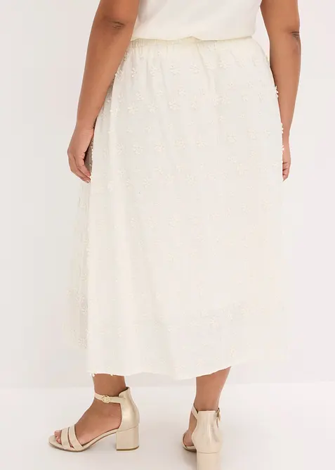 Midikjol med blombroderi, bonprix