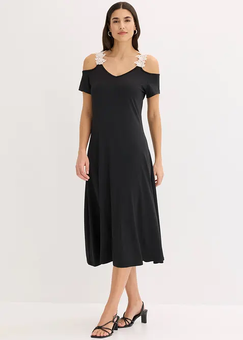 Jerseykl&auml;nning med virkad spets, bonprix