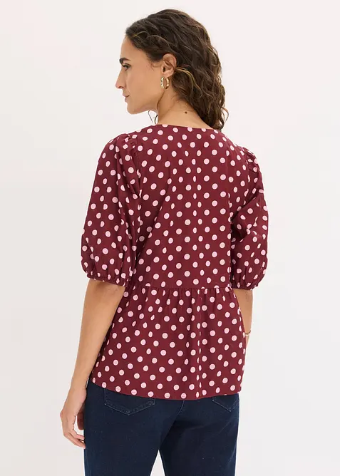 Blus i bomull med knytband, bonprix