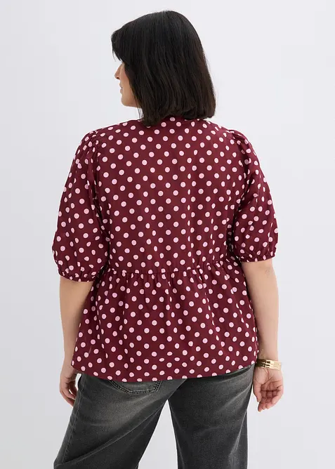 Blus i bomull med knytband, bonprix