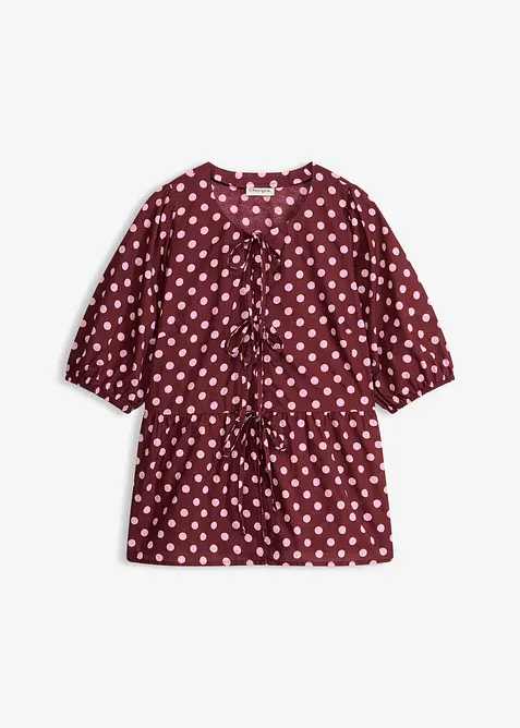 Blus i bomull med knytband, bonprix