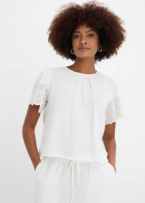 Kort&auml;rmad blus i luftig muslin, bonprix