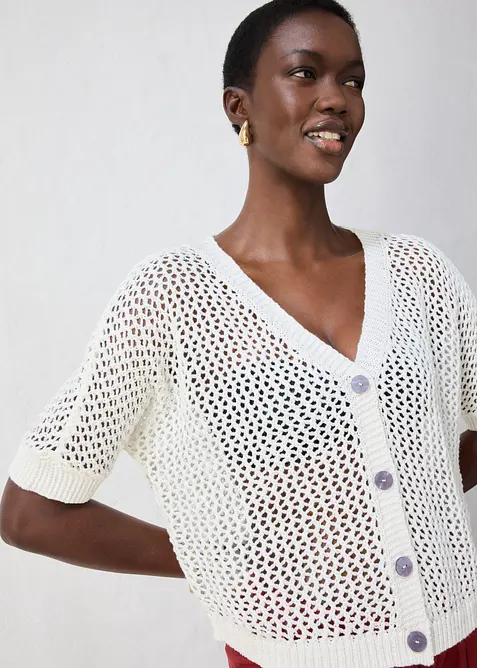 H&aring;lm&ouml;nstrad cardigan med lin, bonprix