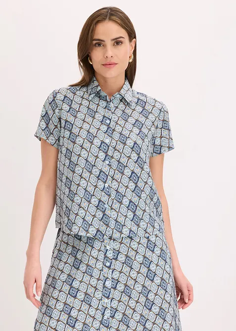 Kort&auml;rmad blus i viskosmix, bonprix
