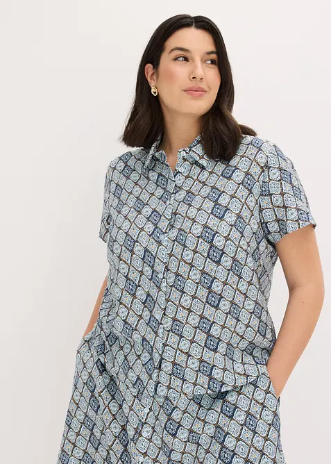 Kort&auml;rmad blus i viskosmix, bonprix