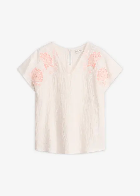 Blus med blombroderi, bonprix