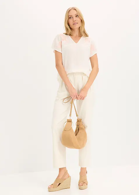 Blus med blombroderi, bonprix