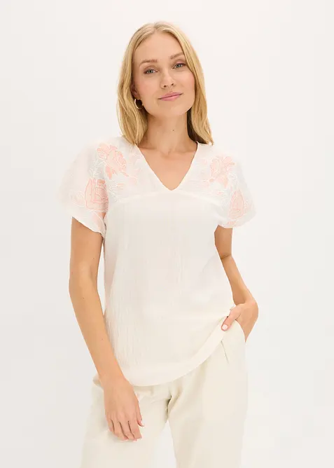 Blus med blombroderi, bonprix