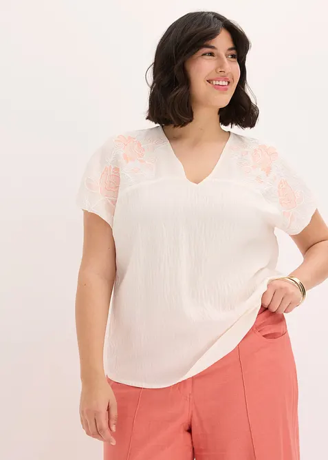 Blus med blombroderi, bonprix