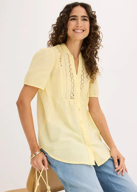 Blus med h&aring;lbroderi, bonprix