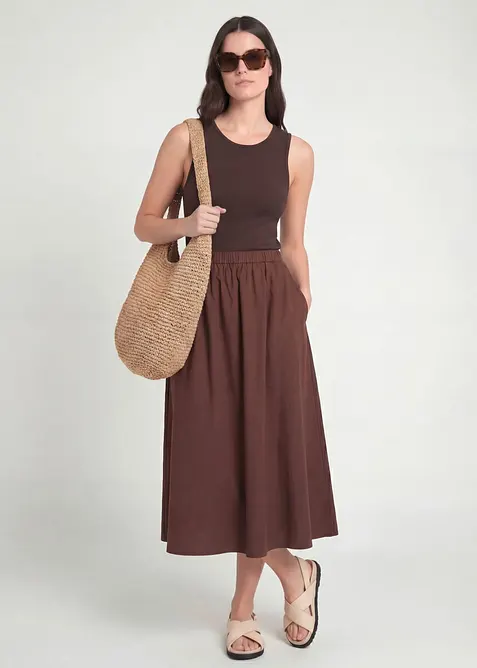 Mellanl&aring;ng kjol i linnemix, bonprix