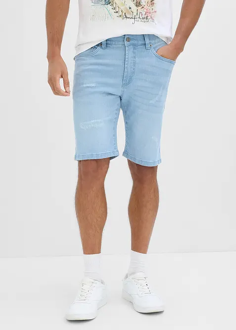 Jeansshorts med res&aring;r i midjan, Regular Fit, bonprix