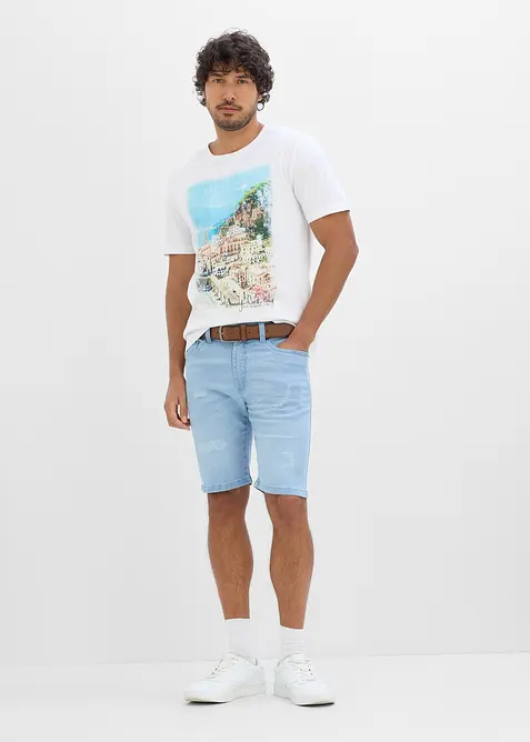 Jeansshorts med res&aring;r i midjan, Regular Fit, bonprix