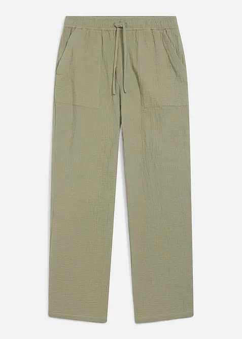 Dra p&aring;-byxa i mjuk muslin, avsmalnande ben, avslappnad passform, bonprix