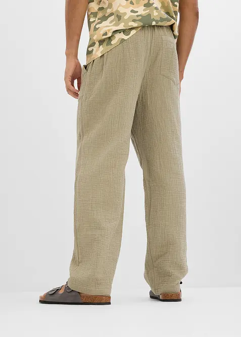 Dra p&aring;-byxa i mjuk muslin, avsmalnande ben, avslappnad passform, bonprix