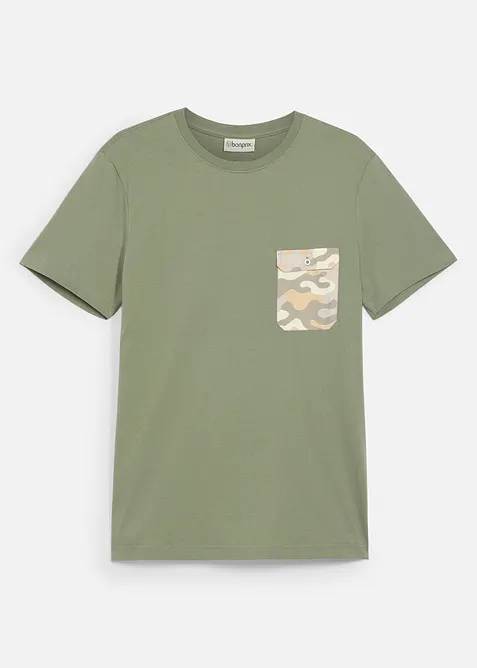 T-shirt av bomull med br&ouml;stficka, Slim Fit, bonprix