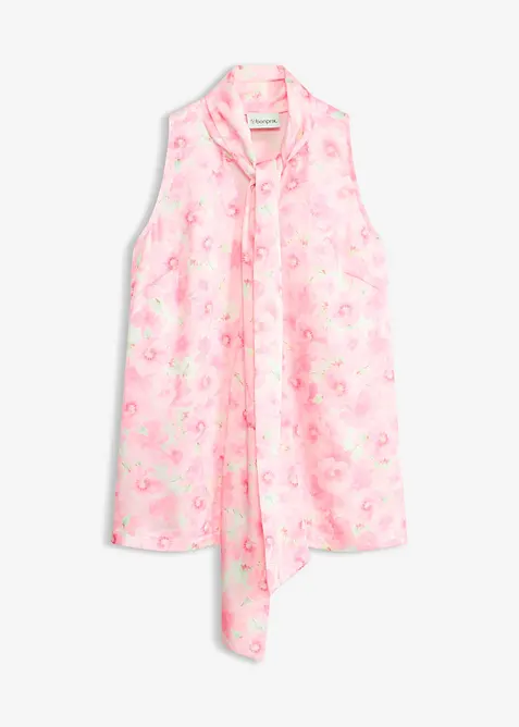 Knytblus av glansig satin med knytdetalj, bonprix