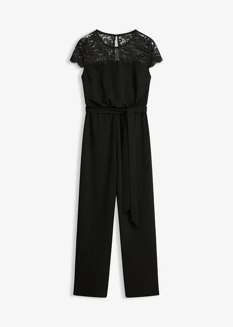 Jumpsuit i fintr&aring;dig jersey med spets, bonprix