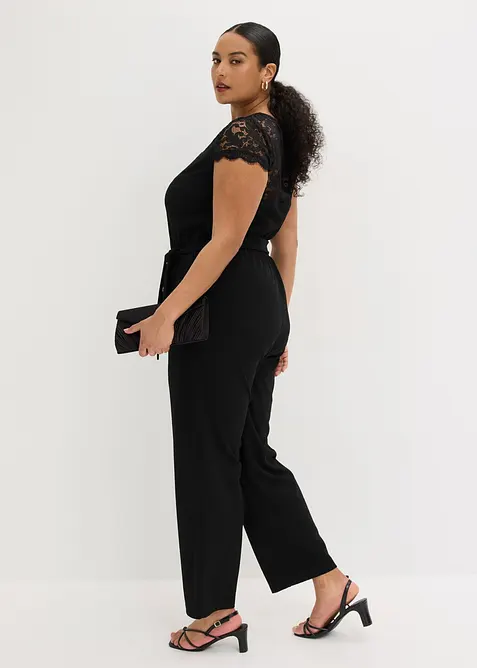 Jumpsuit i fintr&aring;dig jersey med spets, bonprix