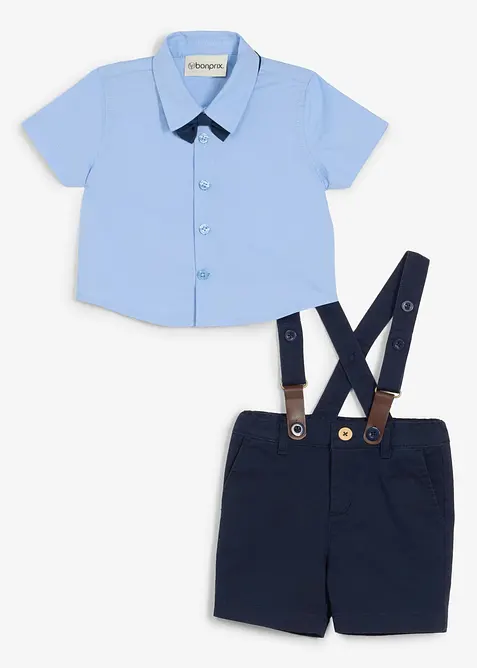 Set med kort&auml;rmad skjorta, shorts, h&auml;ngslen och fluga (4 delar), bonprix