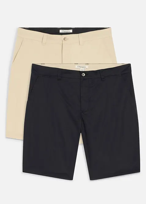 Stretchiga bermudas i chinosmodell (2-pack), normal passform, bonprix