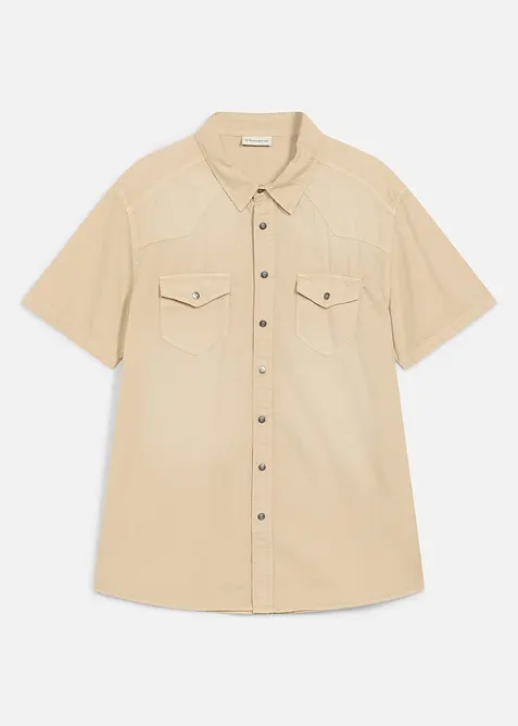 Jeansskjorta, kort&auml;rmad av f&auml;rgad denim, Slim fit, bonprix