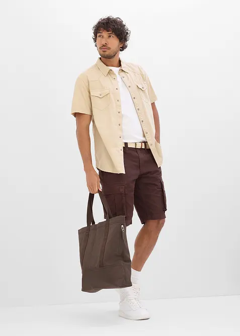 L&auml;tta jeansshorts med res&aring;rmidja, av f&auml;rgad denim, Relaxed Fit, bonprix