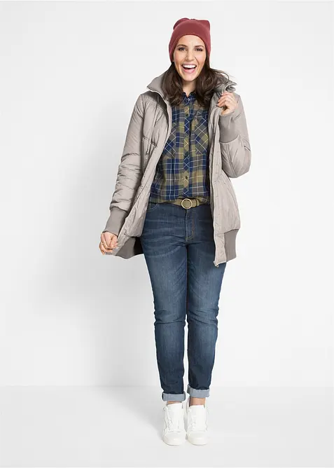 T&auml;ckjacka med bred res&aring;r i nederkanten och luva, bonprix