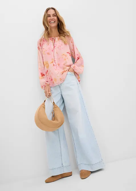 Chiffongblus med knytband, bonprix